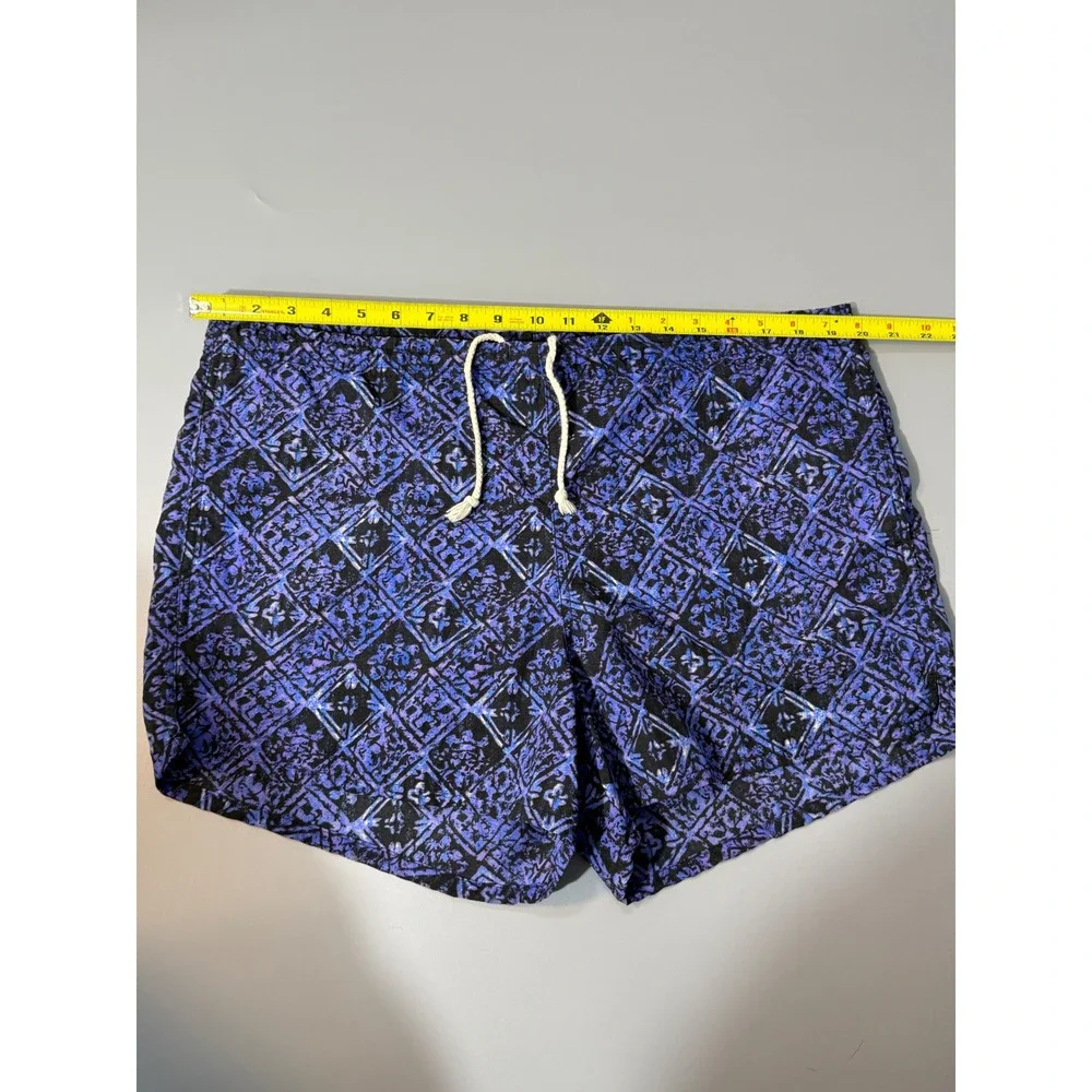 Vintage 90s Athletic Works Blue Black Geometric Swim Trunks Mesh Lined M